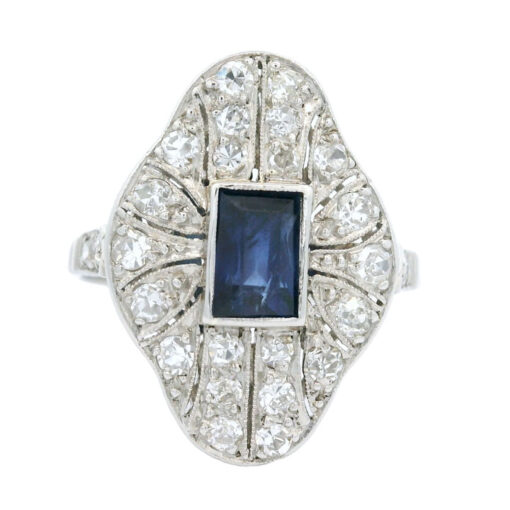 Platinum Art Deco Diamond and Sapphire Cluster Ring