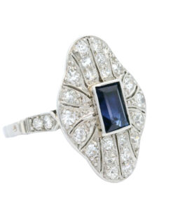 Platinum Art Deco Diamond and Sapphire Cluster Dress Ring