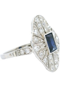 Platinum Art Deco Diamond and Sapphire Cluster Dress Ring
