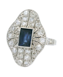 Platinum Art Deco Diamond and Sapphire Cluster Dress Ring
