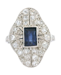 Platinum Art Deco Diamond and Sapphire Cluster Dress Ring