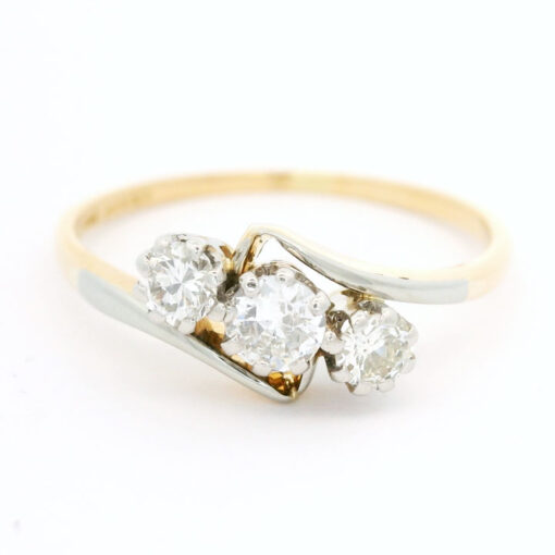 Vintage 18ct Gold and Platinum Diamond Three Stone Ring C1940