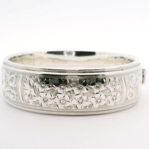 Vintage Sterling Silver Flower Bangle