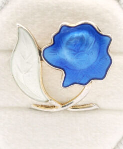 Arne Nordlie Norway Blue and White Guilloche Enamel Flower Brooch