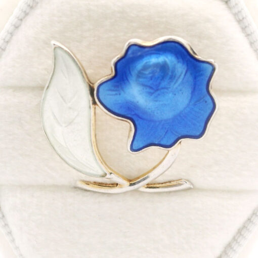 Arne Nordlie Norway Blue and White Guilloche Enamel Flower Brooch