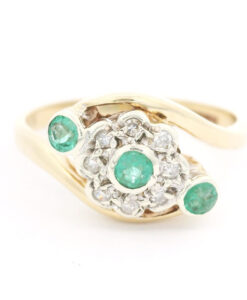 Vintage 9ct Gold Diamond & Emerald Daisy Cluster Ring