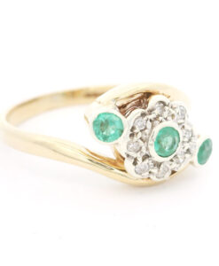 Vintage 9ct Gold Diamond & Emerald Daisy Cluster Ring
