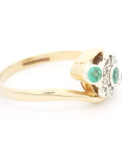 Vintage 9ct Gold Diamond & Emerald Daisy Cluster Ring