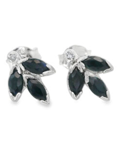 Sterling Silver Marquise Cut Sapphire and Diamond Earrings