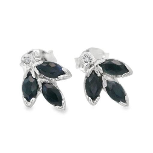 Sterling Silver Marquise Cut Sapphire and Diamond Earrings