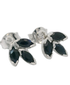 Sterling Silver Marquise Cut Sapphire and Diamond Earrings