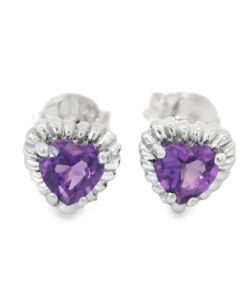 Sterling Silver Amethyst Heart Earrings