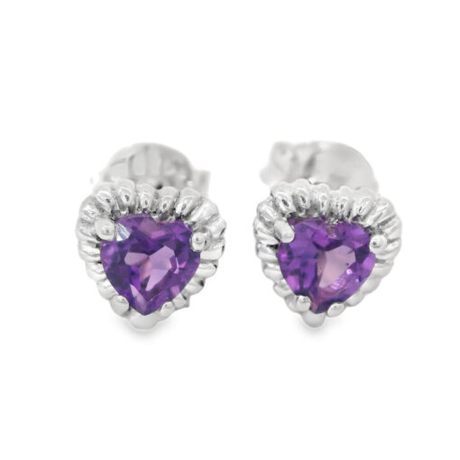 Sterling Silver Amethyst Heart Earrings