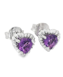 Sterling Silver Amethyst Heart Earrings