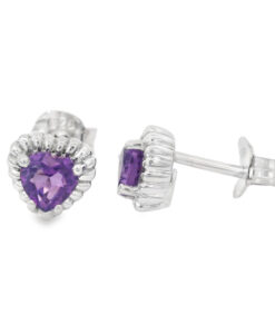 Sterling Silver Amethyst Heart Earrings