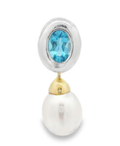 9ct Gold Blue Topaz and Pearl Drop Pendant