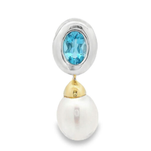 9ct Gold Blue Topaz and Pearl Drop Pendant