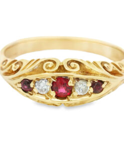 Vintage Gold Diamond and Ruby Boat Ring