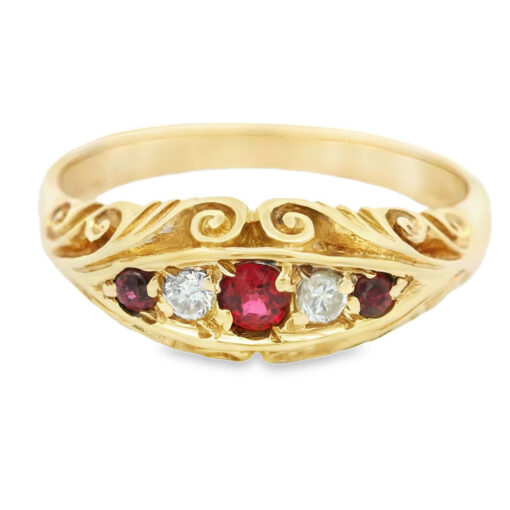 Vintage Gold Diamond and Ruby Boat Ring