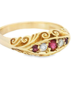 Vintage 9ct Gold Diamond and Ruby Boat Ring