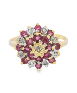 Vintage Gold Diamond and Ruby Cluster Ring