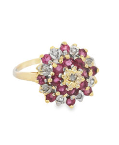 Vintage 9ct Gold Diamond and Ruby Cluster Ring