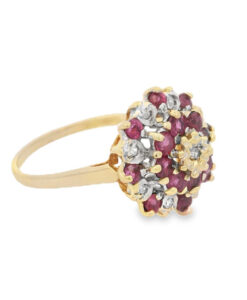 Vintage Gold Diamond and Ruby Cluster Ring
