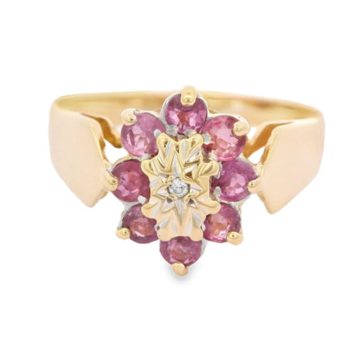 9ct flower diamond and ruby cluster ring