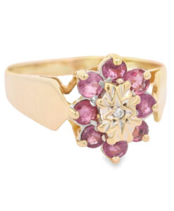 9ct Gold flower diamond and ruby cluster ring