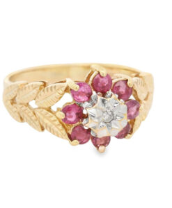 Vintage 9ct Gold Diamond and Ruby Cluster Ring
