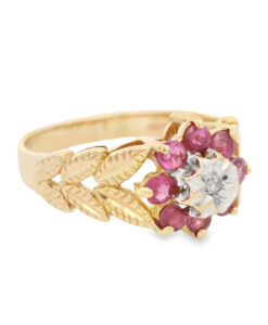 Vintage 9ct Gold Diamond and Ruby Cluster Ring