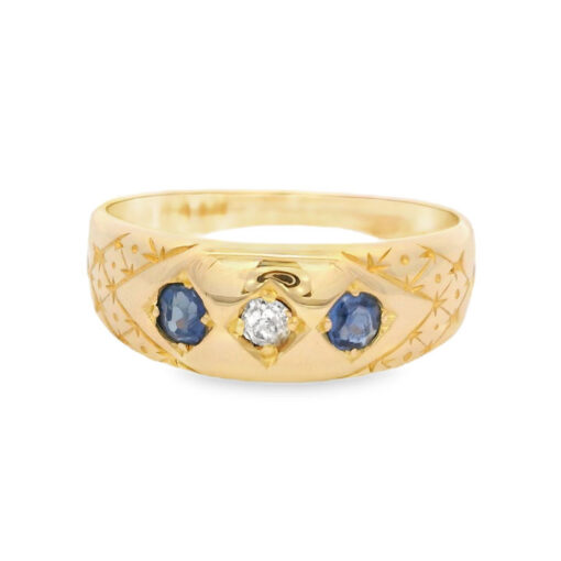 Victorian Gold Diamond and Sapphire Gypsy Ring