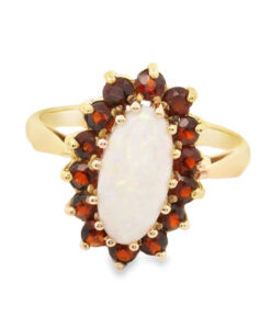 Yellow Gold Garnet & Opal Cluster Ring