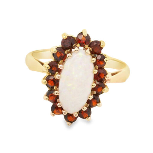 Yellow Gold Garnet & Opal Cluster Ring