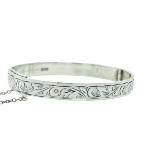 Vintage Solid Sterling Silver Engraved Bangle