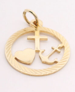 Georg Jensen Vintage 9ct Gold Faith, Hope & Charity Charm Pendant