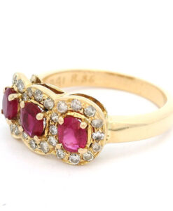 18ct Gold Diamond and Ruby Triple Cluster Ring