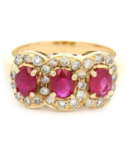 18ct Gold Diamond and Ruby Triple Cluster Ring