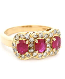 18ct Gold Diamond and Ruby Triple Cluster Ring