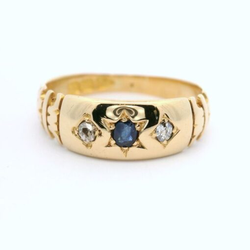 Antique 18ct Gold Sapphire and Diamond Gypsy Ring