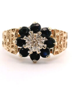 Vintage Gold Diamond & Sapphire Cluster Ring