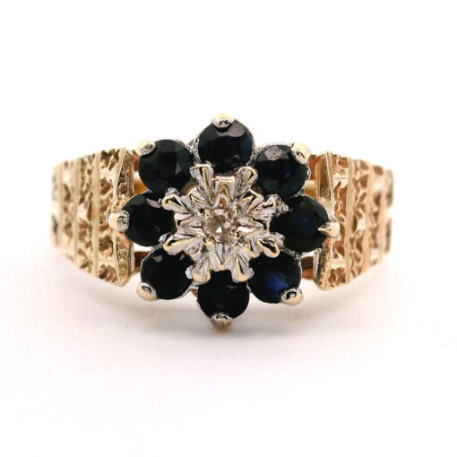 Vintage Gold Diamond & Sapphire Cluster Ring