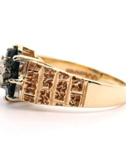 Vintage 9ct Gold Diamond & Sapphire Cluster Ring