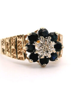 Vintage 9ct Gold Diamond & Sapphire Cluster Ring