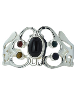 Sterling Silver Fancy Stone Set Cuff Bangle