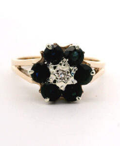 9ct Gold Diamond & Sapphire Cluster Ring