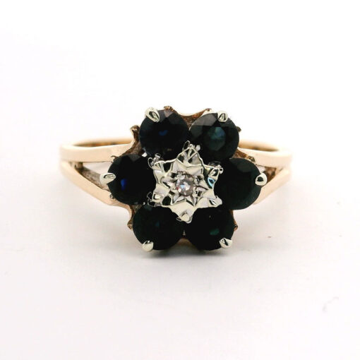 9ct Gold Diamond & Sapphire Cluster Ring