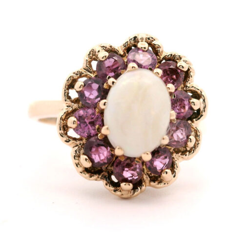 Vintage 9ct Gold Opal & Amethyst Cluster Ring