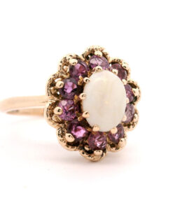 Vintage 9ct Gold Opal & Amethyst Cluster Ring