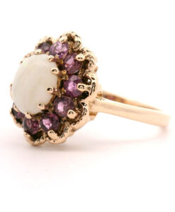 Vintage 9ct Gold Opal & Amethyst Cluster Ring